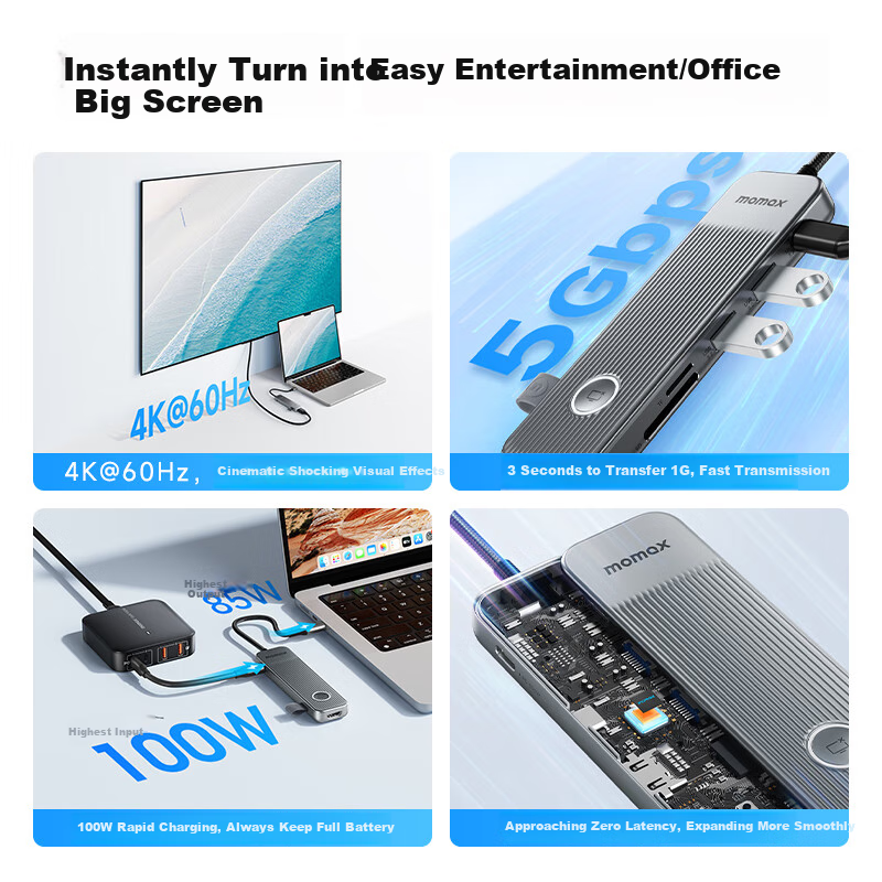 MOMAX Type-C Docking Station USB-C to HDMI Converter 4K60Hz Ultra HD Screen Mirr...