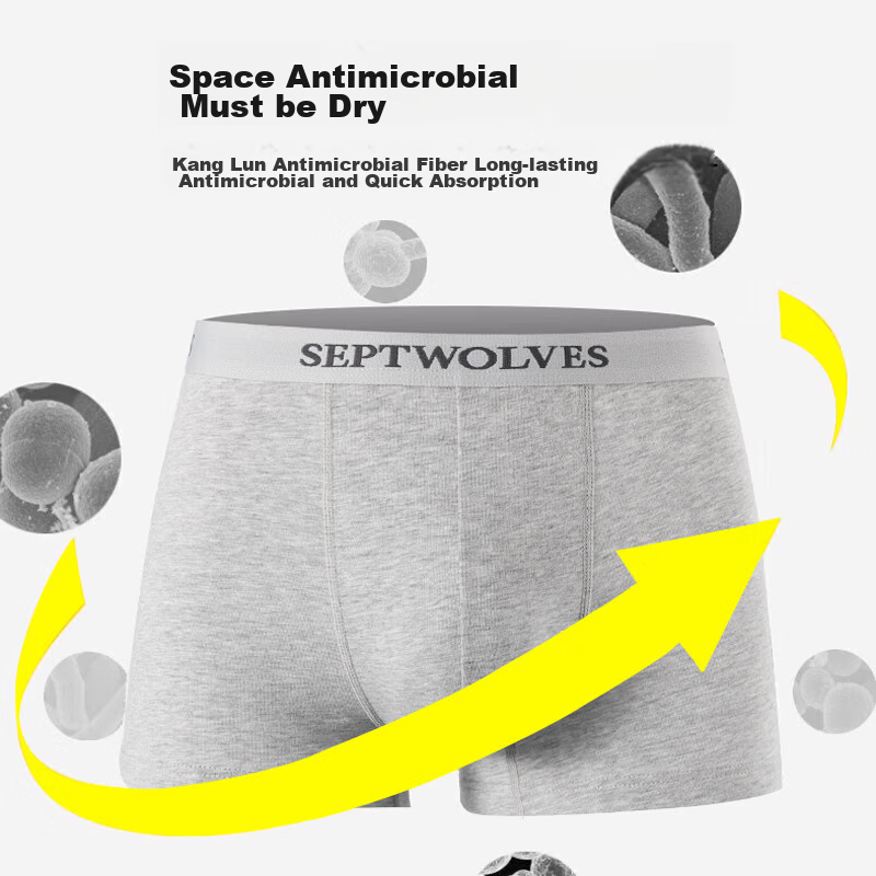 SEPTWOLVES Men's Underwear, Pure Cotton 7A Antibacterial Boxer Briefs, Comfortab...