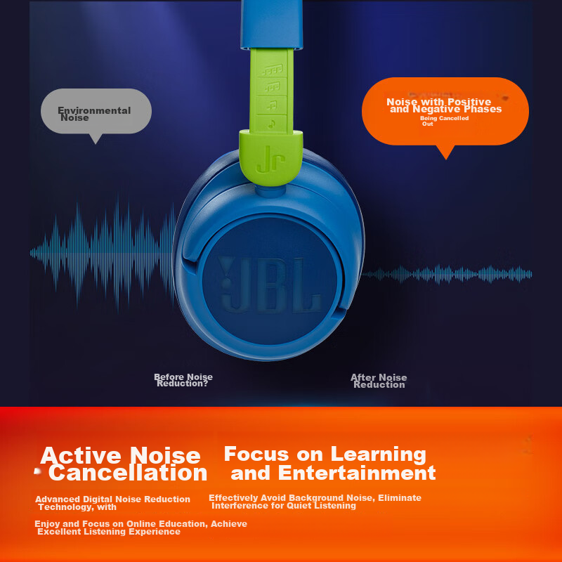 JBL JR460NC Over-Ear Noise-Cancelling Bluetooth Headphones, Immersive Wireless H...