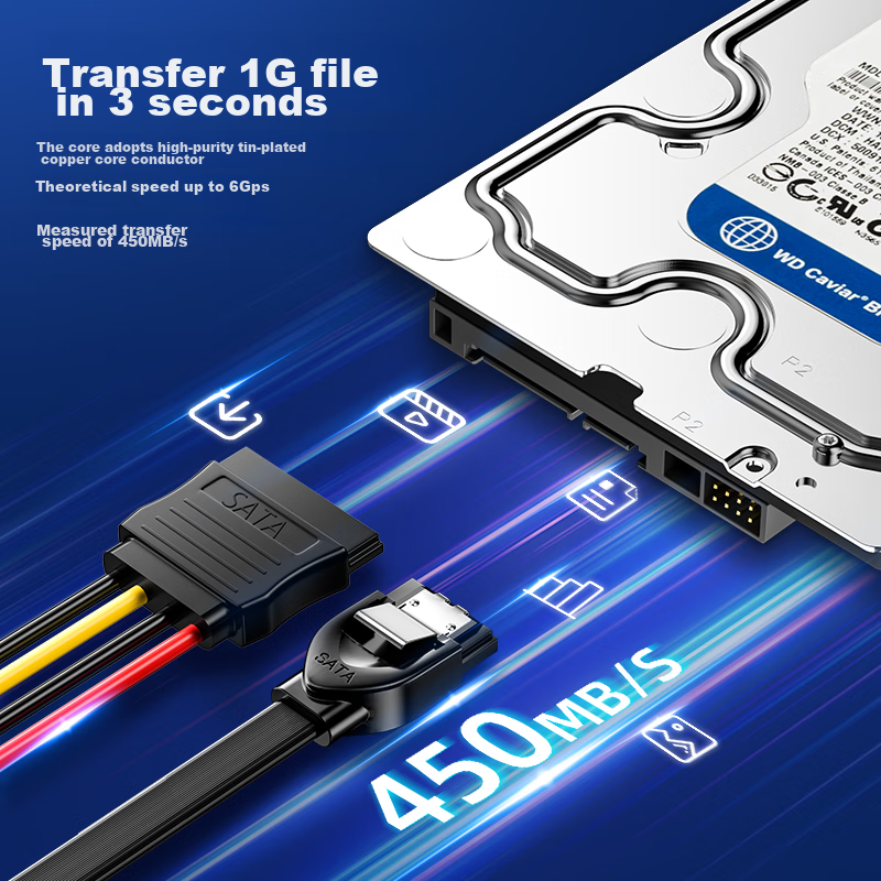Shanze High-Speed SATA 3.0 Hard Drive Data Cable (Direct to Direct) + SATA Seria...