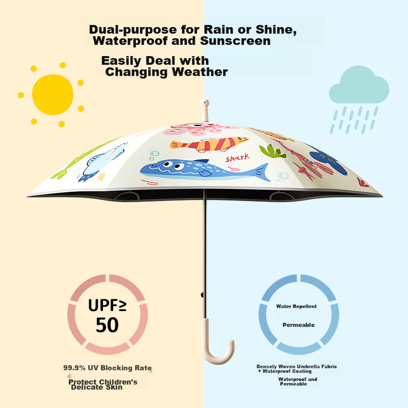 Qimai Children's Umbrella, Safe Rounded Sun Umbrella, Sunshade Umbrella, UV Prot...