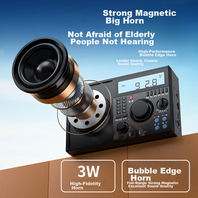 Newman T-6659 All-Band Radio, Rechargeable Mini Speaker for Elderly, Portable Pe...