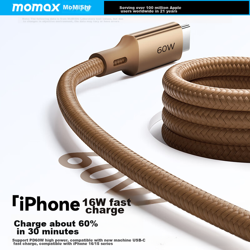MOMAX Magnetic Data Cable, Type-C to Apple 16/15 Charging Cable, Dual-Ended PD60...