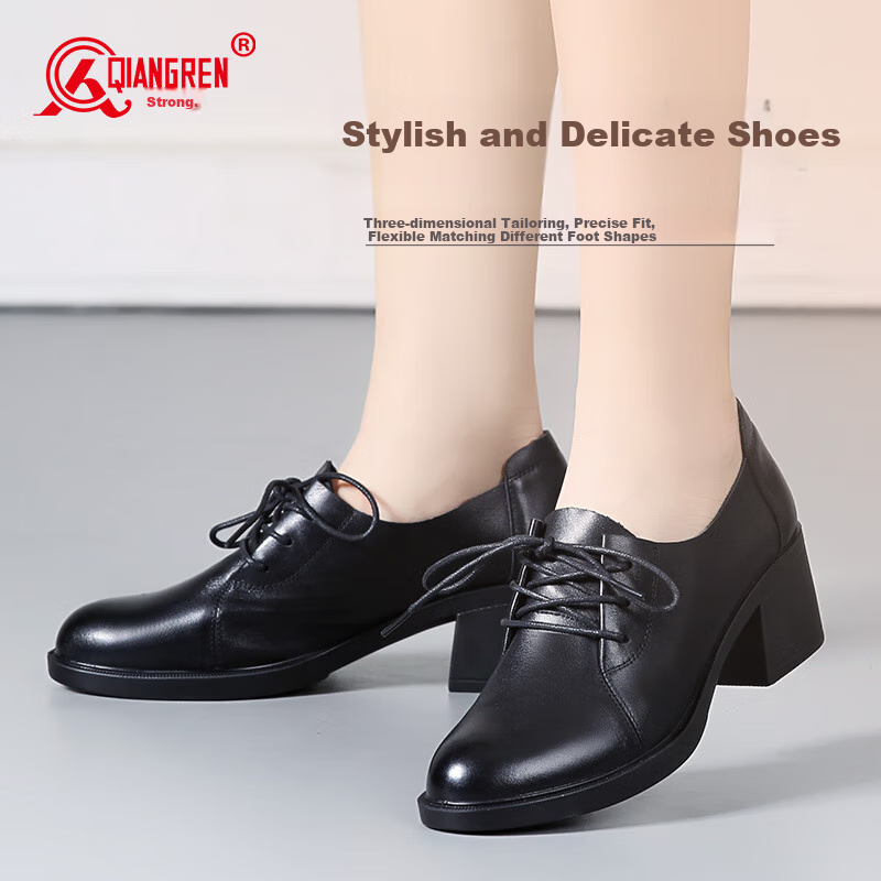 Qiangren Comfortable Women's Single Shoes Top Layer Cowhide 5.5CM Elegant High H...