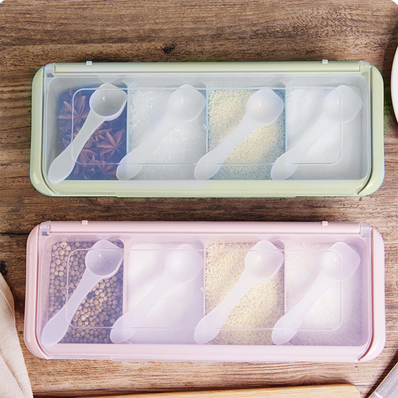 Quanshi Four-Compartment Spice Box, Seasoning Container, Kitchen Salt And Pepper...
