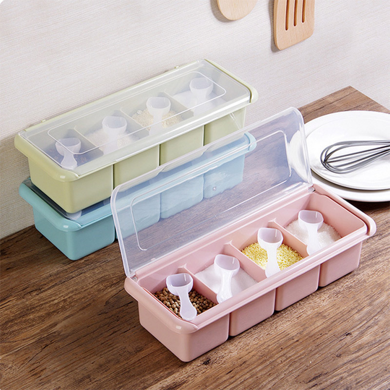 Quanshi Four-Compartment Spice Box, Seasoning Container, Kitchen Salt And Pepper...