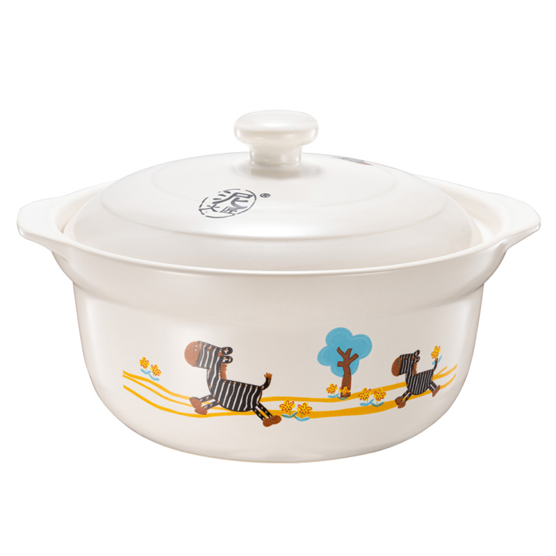 Nihuojiang Ceramic Zebra Pattern Ruyi Soup Pot, 1500ml, Glazed Interior, Heat-Re...