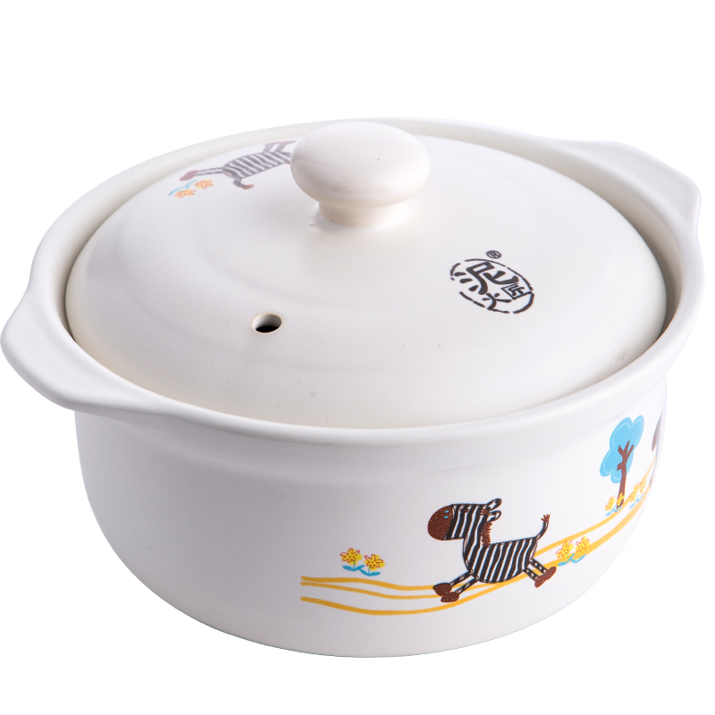 Nihuojiang Ceramic Zebra Pattern Ruyi Soup Pot, 1500ml, Glazed Interior, Heat-Re...