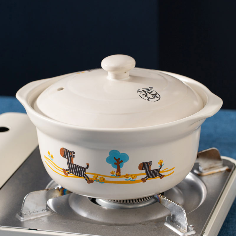 Nihuojiang Ceramic Zebra Pattern Ruyi Soup Pot, 1500ml, Glazed Interior, Heat-Re...