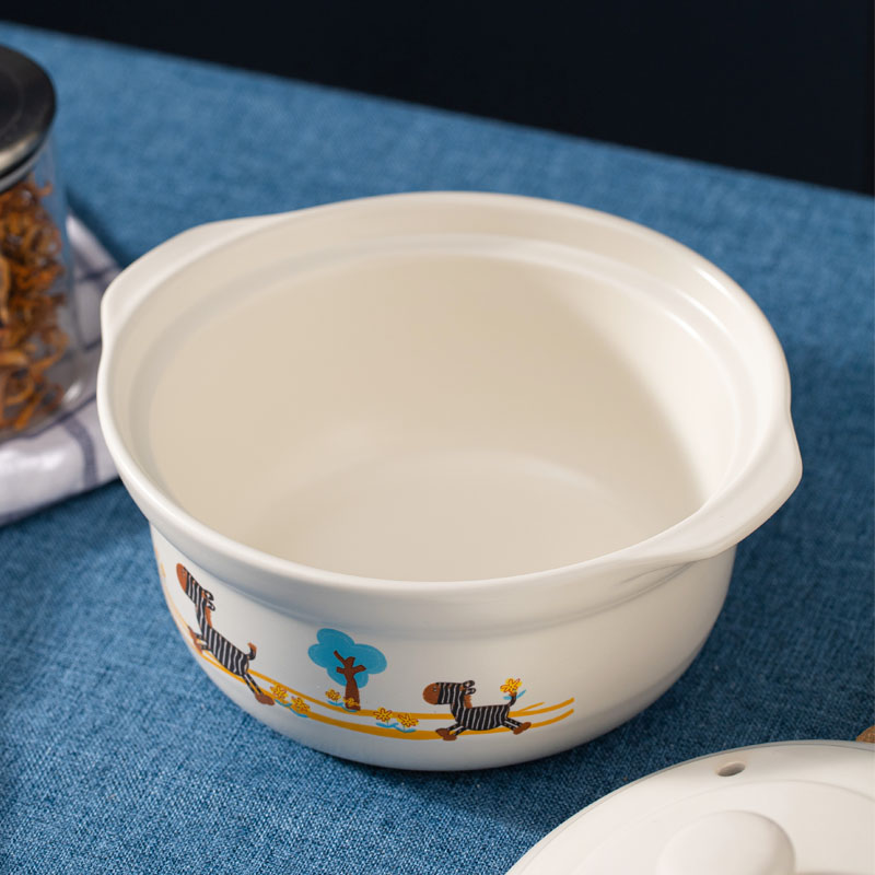 Nihuojiang Ceramic Zebra Pattern Ruyi Soup Pot, 1500ml, Glazed Interior, Heat-Re...