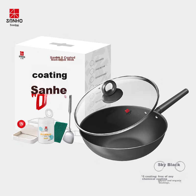 Sanhe Non-Coated Non-Stick Wok, Titanium Alloy Frying Pan, 32cm Tianxiong Black...