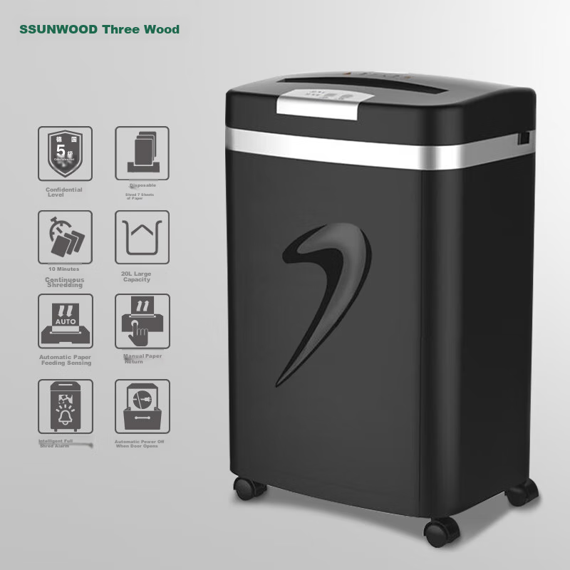 SUNWOOD Level 5 Confidential Office Commercial Paper Shredder (7 Sheets Per Pass...