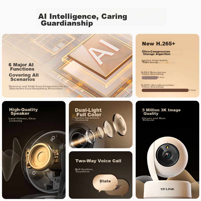 TP-LINK 5 Million Pixel 3K Full-Color Smart Camera, Wireless Home Surveillance 3...