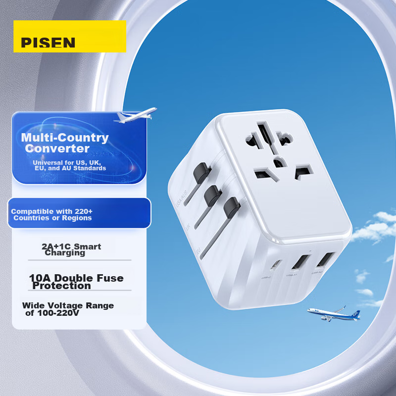 Pisen Multi-Country Travel Adapter, Universal Global Converter Plug for Abroad,...