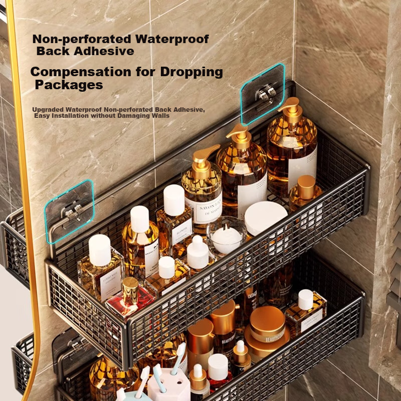 PINYU Bathroom Storage Shelf Toilet Bathroom Rack Wall-mounted Storage Rack Punc...