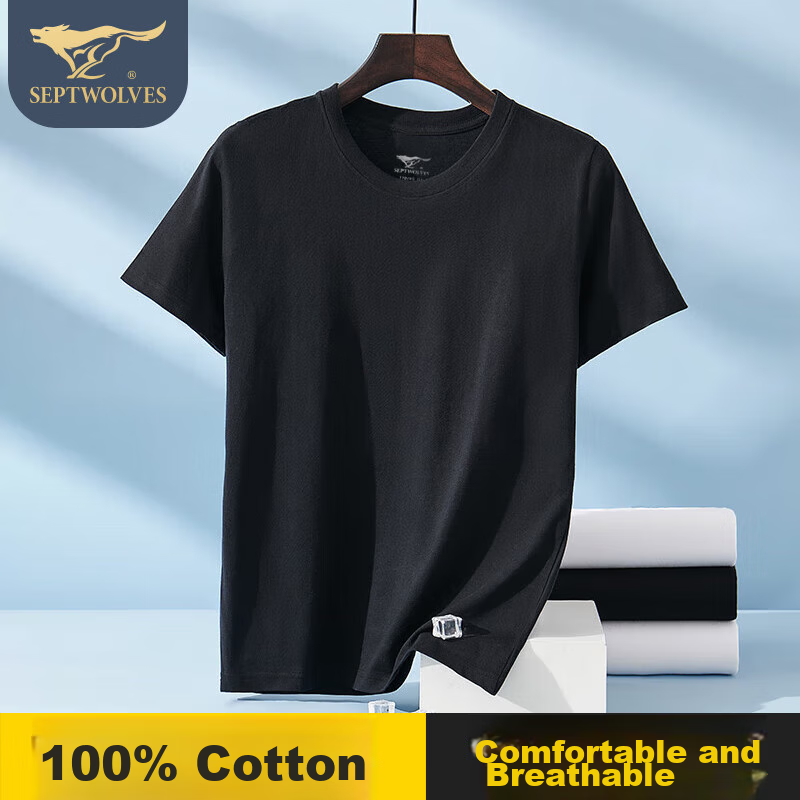 SEPTWOLVES Men's T-Shirt, Pure Cotton Short Sleeve, Spring And Summer Running Br...