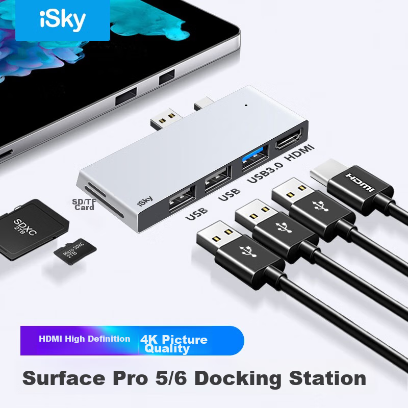 Isky Microsoft Surface Pro 5/6 Docking Station Converter, USB Projection Adapter...