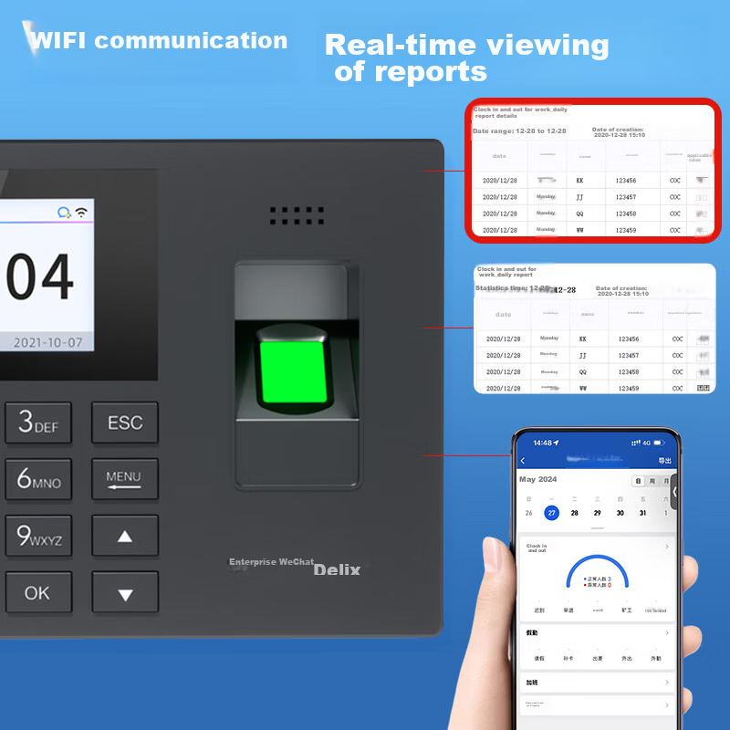 WeCom Attendance Machine, Deli Smart Cloud Attendance Machine, Fingerprint/GPS P...