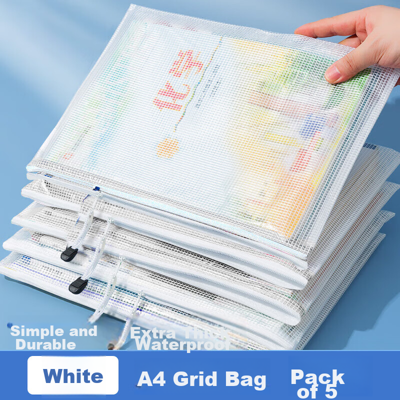 Oulivin A4 Waterproof Grid Zipper File Bag Transparent Document Bag Student Exam...