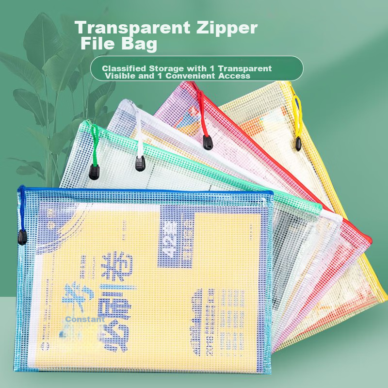 Oulivin A4 Waterproof Grid Zipper File Bag Transparent Document Bag Student Exam...