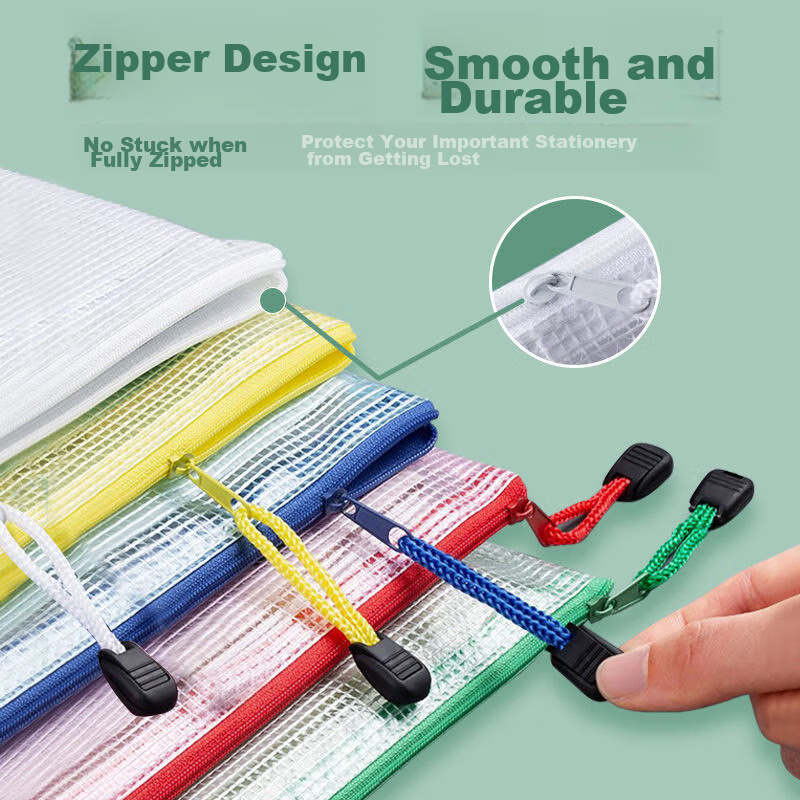 Oulivin A4 Waterproof Grid Zipper File Bag Transparent Document Bag Student Exam...