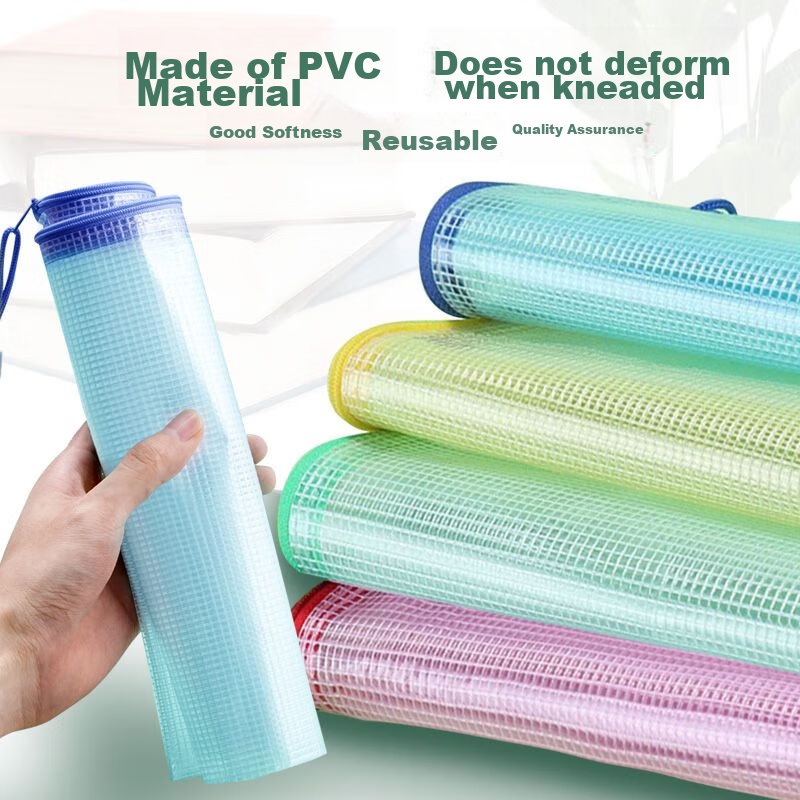 Oulivin A4 Waterproof Grid Zipper File Bag Transparent Document Bag Student Exam...