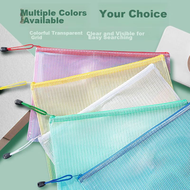 Oulivin A4 Waterproof Grid Zipper File Bag Transparent Document Bag Student Exam...