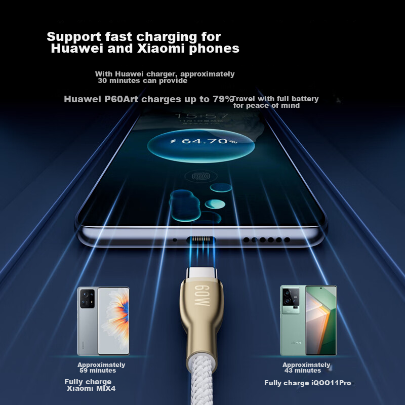 Pisen Dual-Head Type-C Data Cable, PD60W Fast Charging Car Charger, Braided Univ...