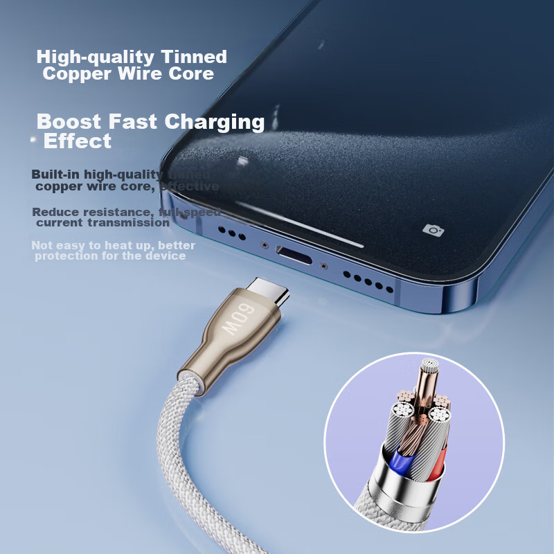 Pisen Dual-Head Type-C Data Cable, PD60W Fast Charging Car Charger, Braided Univ...