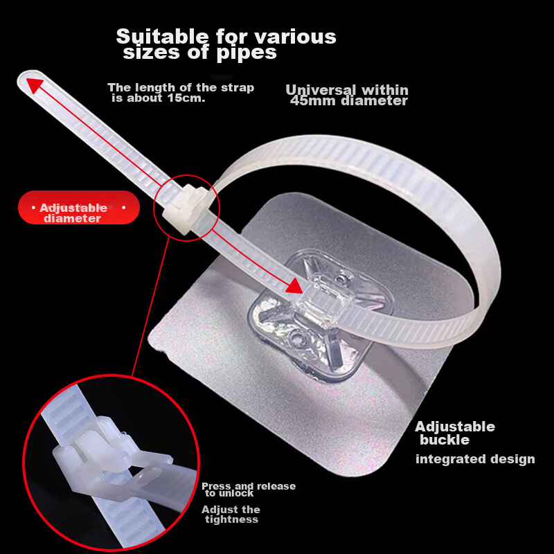 Purpai Drain Pipe Fixing Clip, No Drilling Required, Zip Tie Clip, for Gas Pipe,...