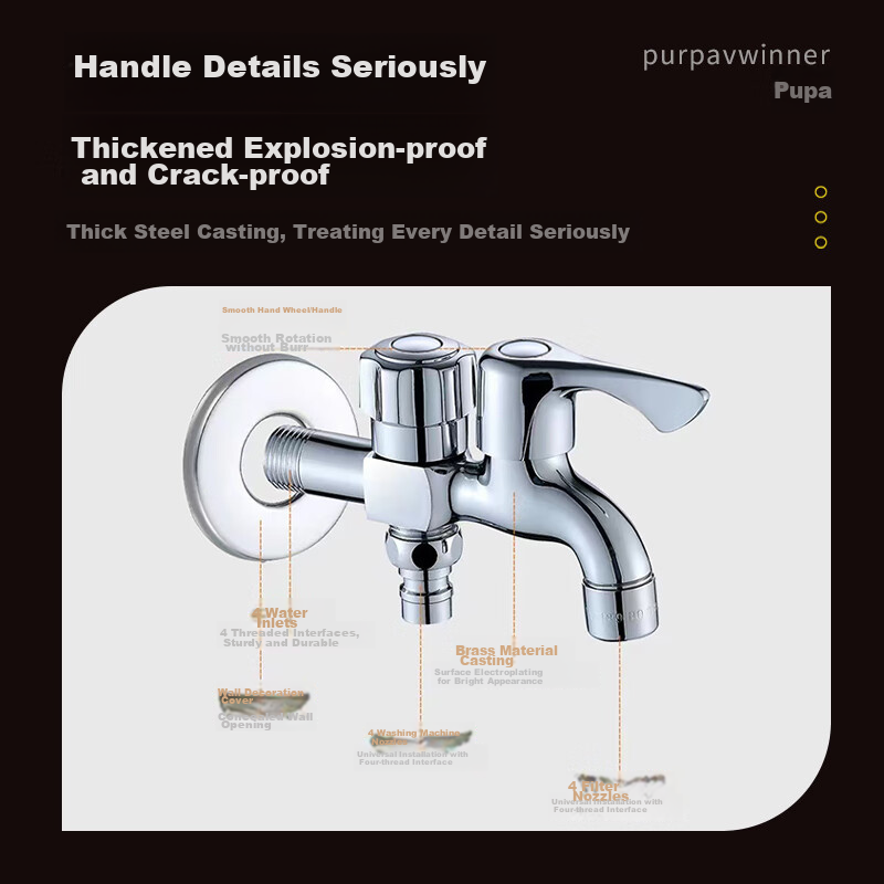 Pupai Dual-Use Washing Machine Faucet, One Inlet Two Outlets, Double Switch, Mul...