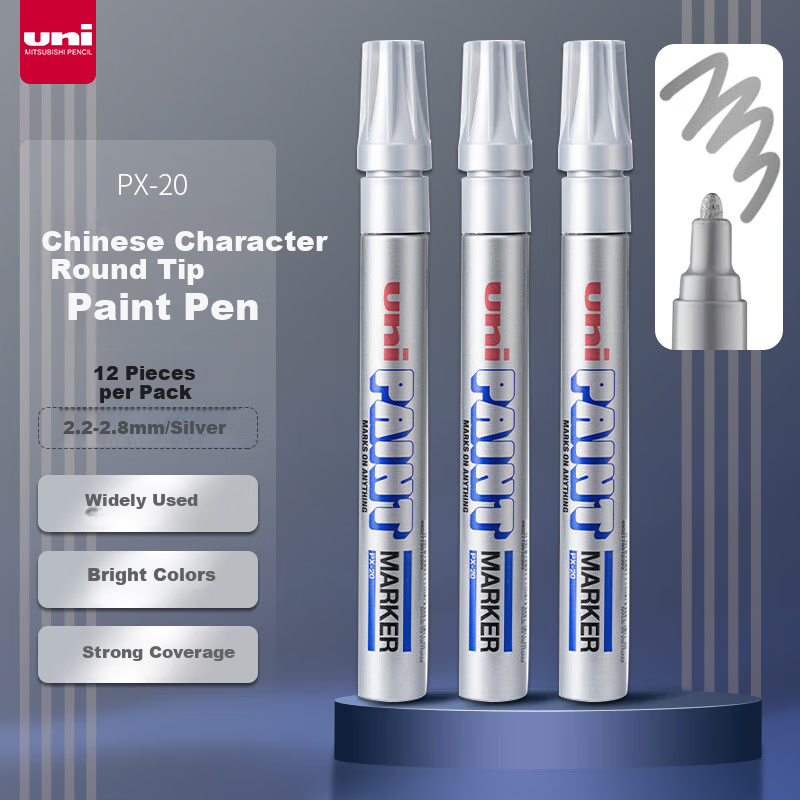 Mitsubishi (Uni) PX-20 Medium Tip Paint Marker (Silver) 2.2-2.8mm (Pack of 12) (...