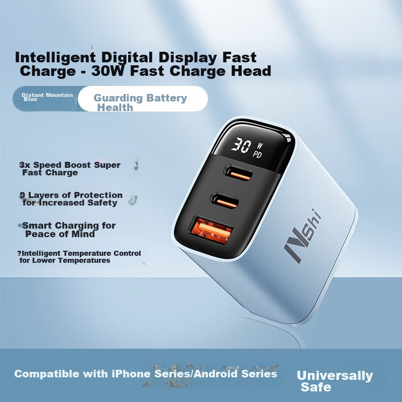 Can Fit 30W+ Multi-Port Charger with Digital Display, Type-C Fast Charging, PD C...