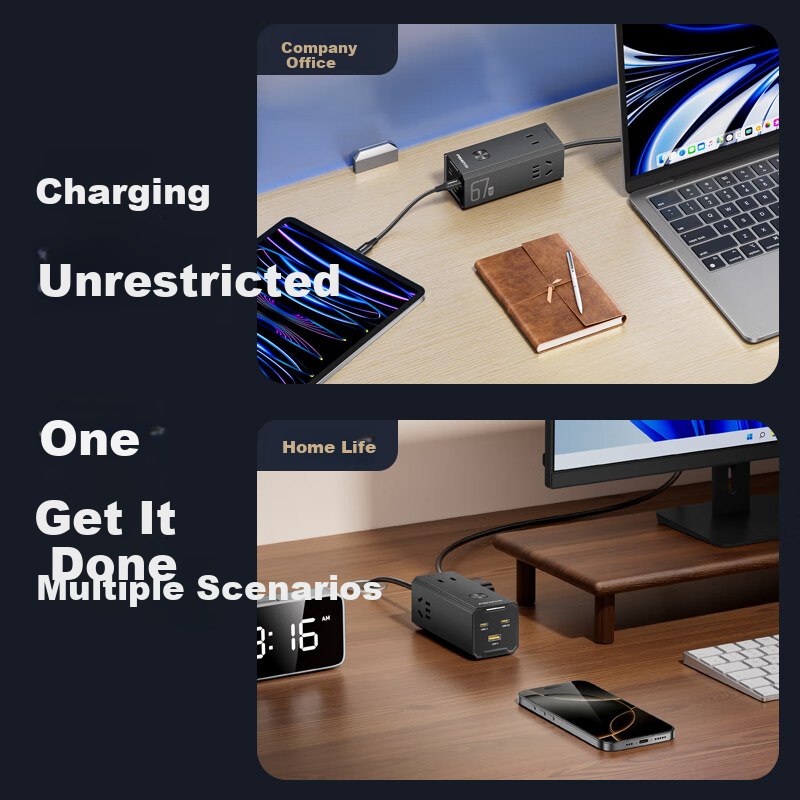 PISEN 67W GaN Desktop Charger Socket 65W Multi-port Quick Charge Type-C/USB Plug...