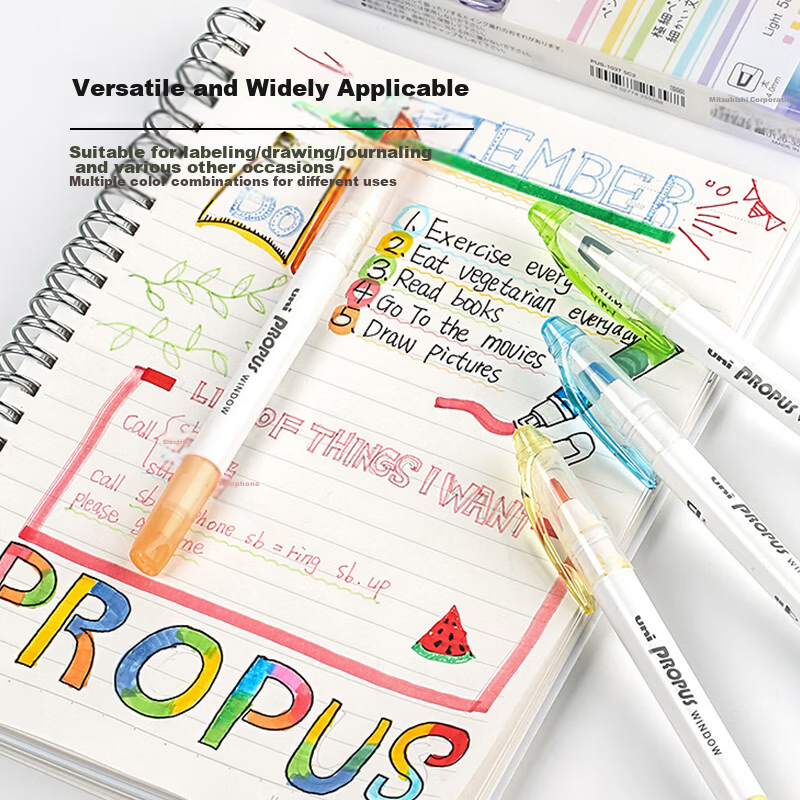 Mitsubishi (Uni) Dual-Tip Highlighter Pen, Student Homework Journal Drawing Mark...
