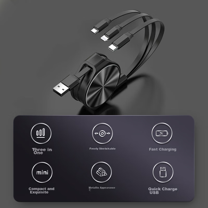 Pisen 3-In Retractable Charging Cable with Three-Head Fast Charging, Compatible...