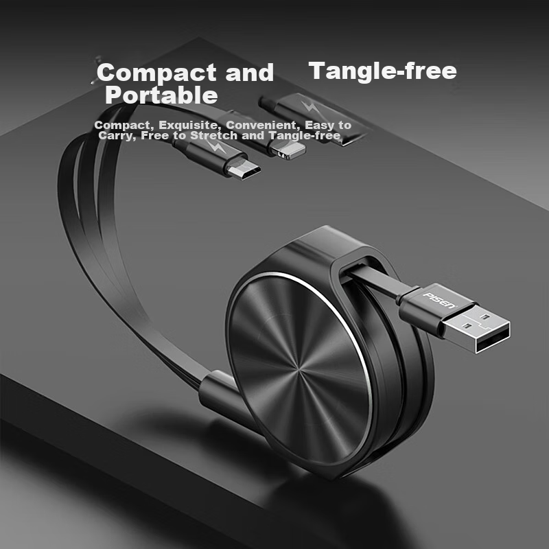 Pisen 3-In Retractable Charging Cable with Three-Head Fast Charging, Compatible...