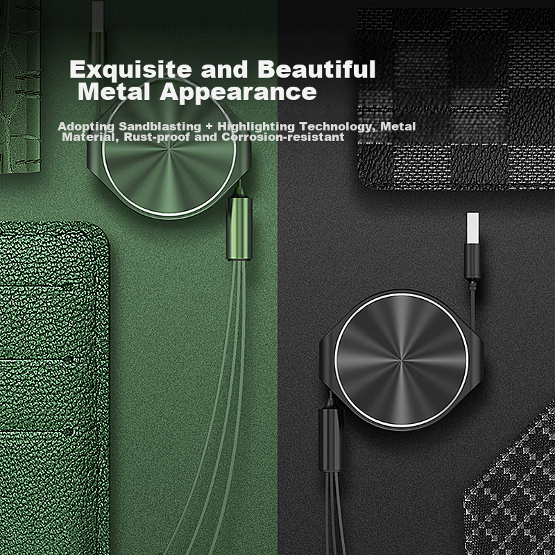 Pisen 3-In Retractable Charging Cable with Three-Head Fast Charging, Compatible...