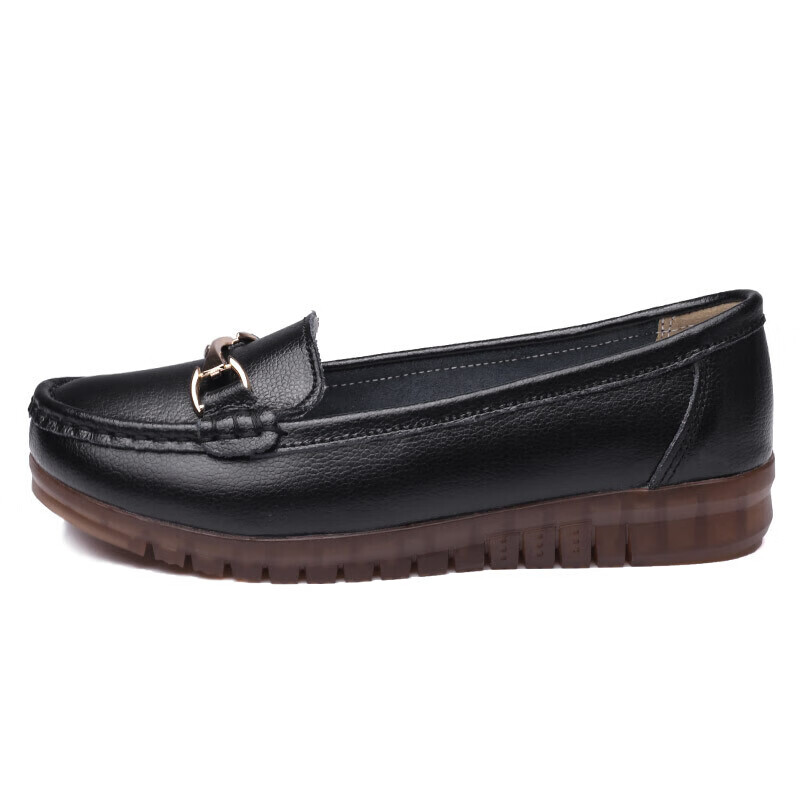 Qiangren Women's Flat Slip-On Shoes, Shallow Mouth, Single Leather Shoes, Comfor...