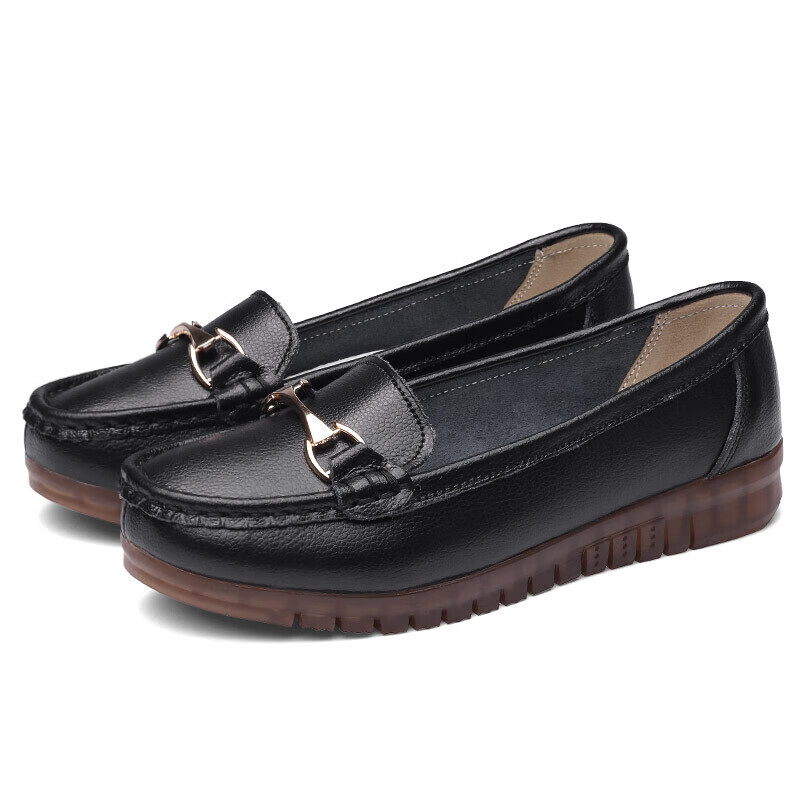 Qiangren Women's Flat Slip-On Shoes, Shallow Mouth, Single Leather Shoes, Comfor...