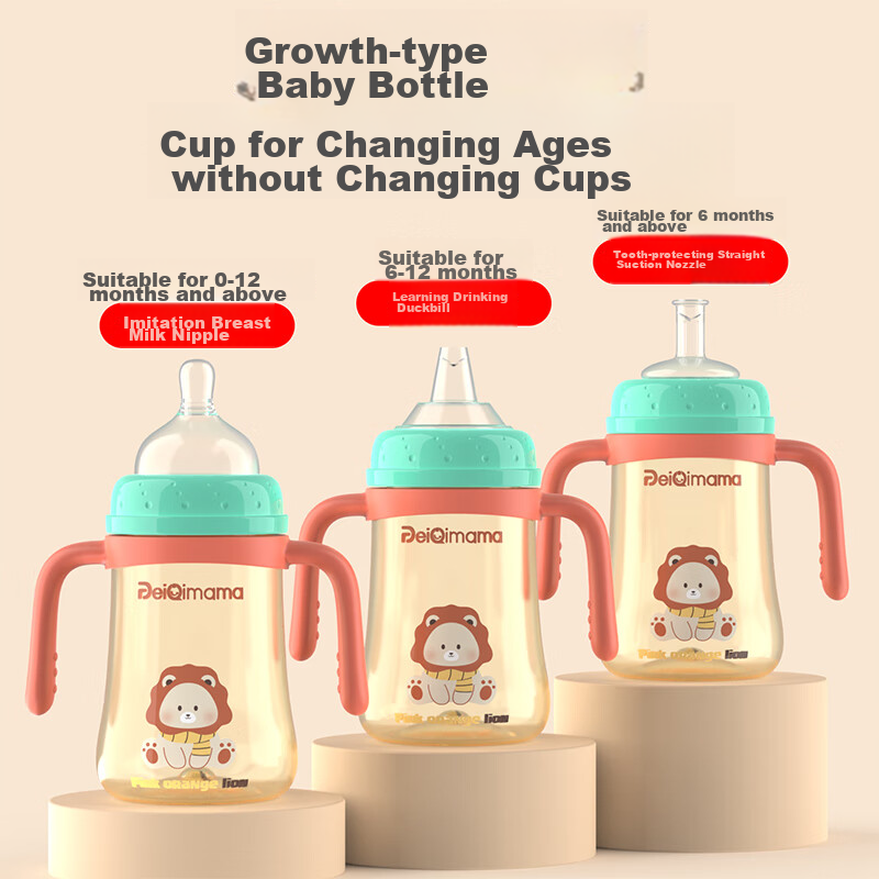 Peiqimama Straw Bottle for 6 Months And Above, 3-6 Years Old, PPSU Baby Direct D...