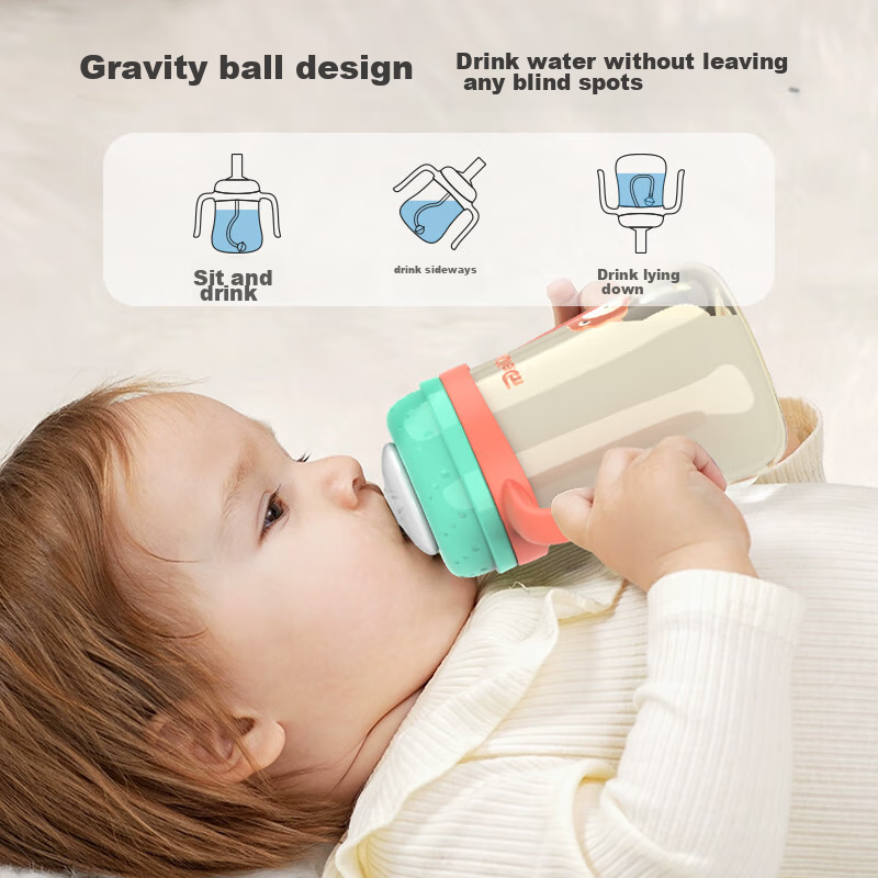 Peiqimama Straw Bottle for 6 Months And Above, 3-6 Years Old, PPSU Baby Direct D...