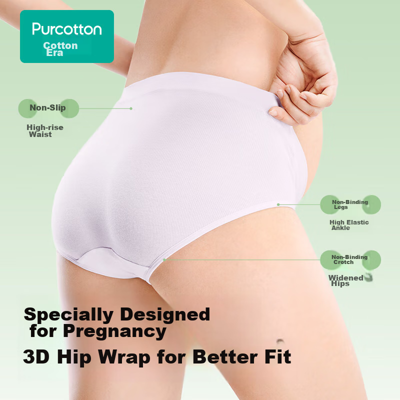 PurCotton Maternity Underwear, Low-Rise Pure Cotton Antibacterial, for Pregnancy...