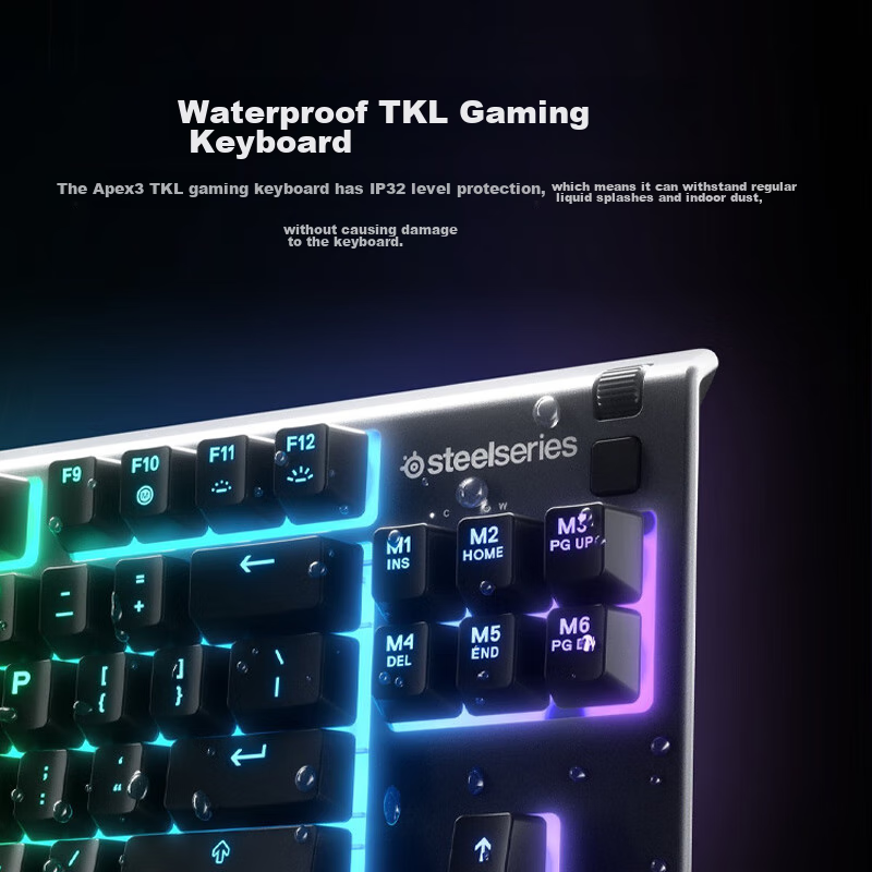 SteelSeries Apex 3 TKL Gaming Keyboard, Compact Wired Keyboard, 8-Zone RGB Backl...