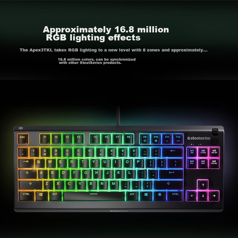 SteelSeries Apex 3 TKL Gaming Keyboard, Compact Wired Keyboard, 8-Zone RGB Backl...