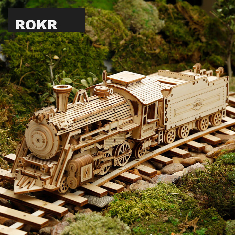 ROKR Luxury Steam Train, DIY Wooden Toy Car Model, Assembly Kit, Graduation And...