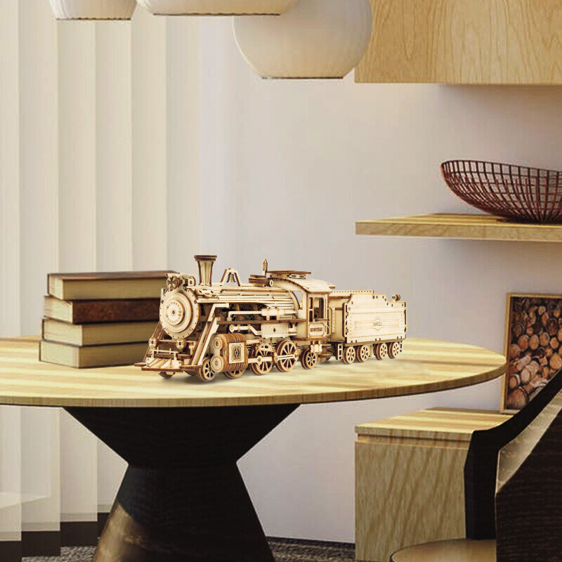 ROKR Luxury Steam Train, DIY Wooden Toy Car Model, Assembly Kit, Graduation And...