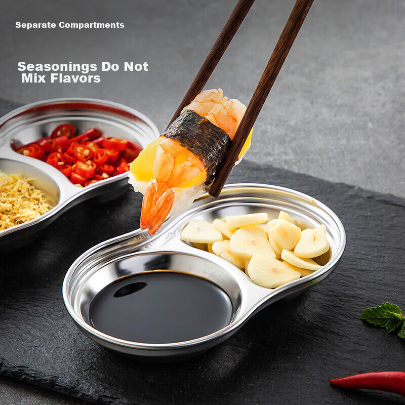 Meichun (Maxcook) Seasoning Dish, 304 Stainless Steel, 2-Compartment Condiment D...