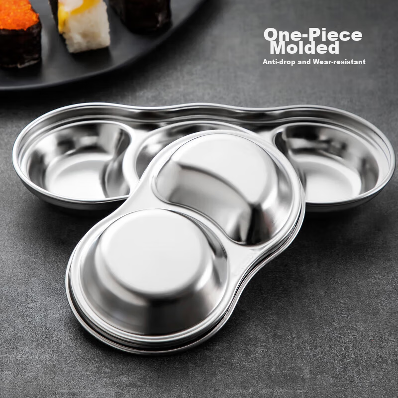 Meichun (Maxcook) Seasoning Dish, 304 Stainless Steel, 2-Compartment Condiment D...