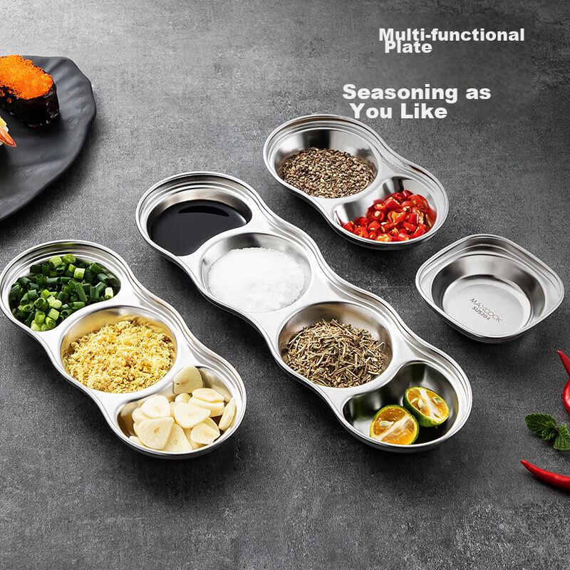 Meichun (Maxcook) Seasoning Dish, 304 Stainless Steel, 2-Compartment Condiment D...